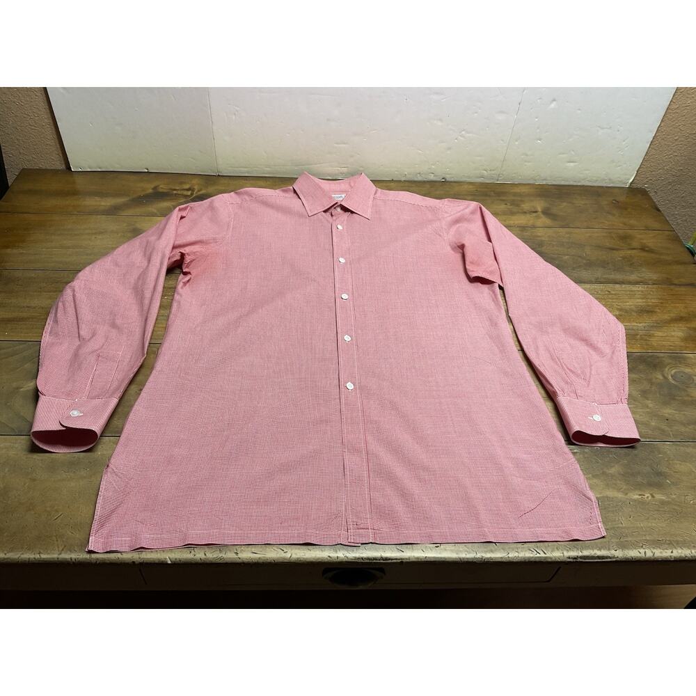 CHARVET Handmade in France Mens Dress Shirt Red Gingham Check Size 41 Large